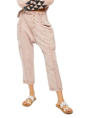 Free People Linen Blend Harem Pants Womens 2 Pink Belted Slouchy Cropped